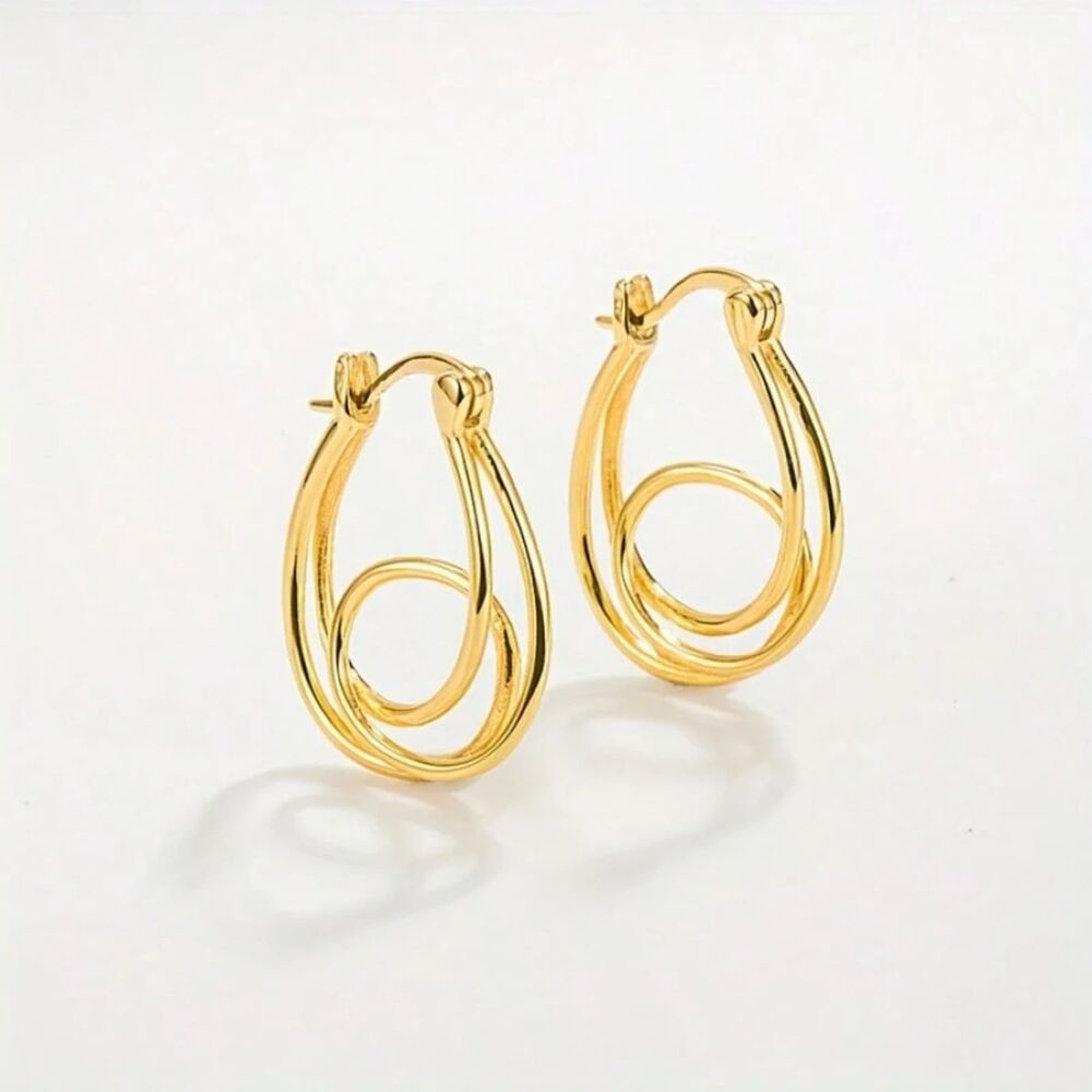 Gold Open Twist Knot Hoop Earrings Lightweight Oval Loop Drop Classic Secure New